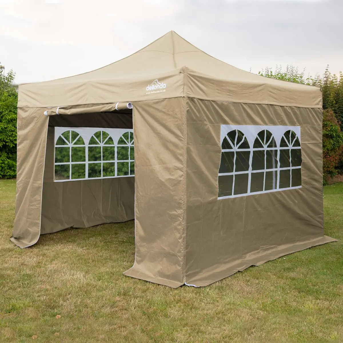 Dellonda Premium 2x2m Pop-Up Gazebo & Side Walls, PVC Coated, Water Resistant Fabric, Supplied with Carry Bag, Rope, Stakes & Weight Bags - Beige - Image 5