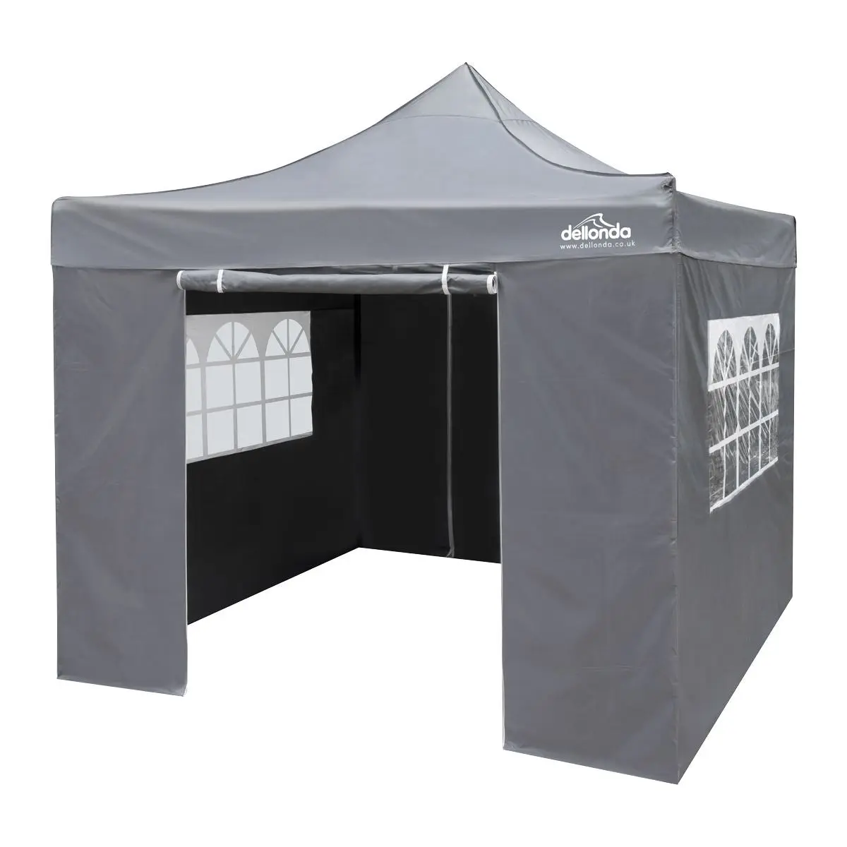 Dellonda Premium 2x2m Pop-Up Gazebo & Side Walls, PVC Coated, Water Resistant Fabric, Supplied with Carry Bag, Rope, Stakes & Weight Bags - Grey - Image 4