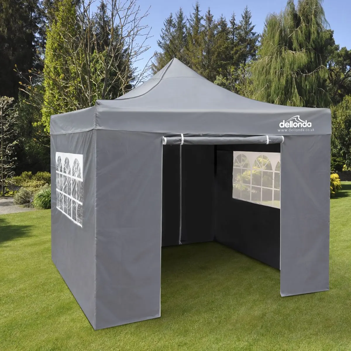 Dellonda Premium 2x2m Pop-Up Gazebo & Side Walls, PVC Coated, Water Resistant Fabric, Supplied with Carry Bag, Rope, Stakes & Weight Bags - Grey - Image 6