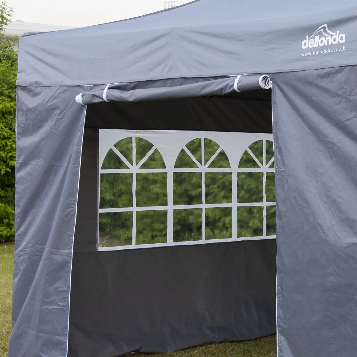 Dellonda Premium 2x2m Pop-Up Gazebo & Side Walls, PVC Coated, Water Resistant Fabric, Supplied with Carry Bag, Rope, Stakes & Weight Bags - Grey - Image 7