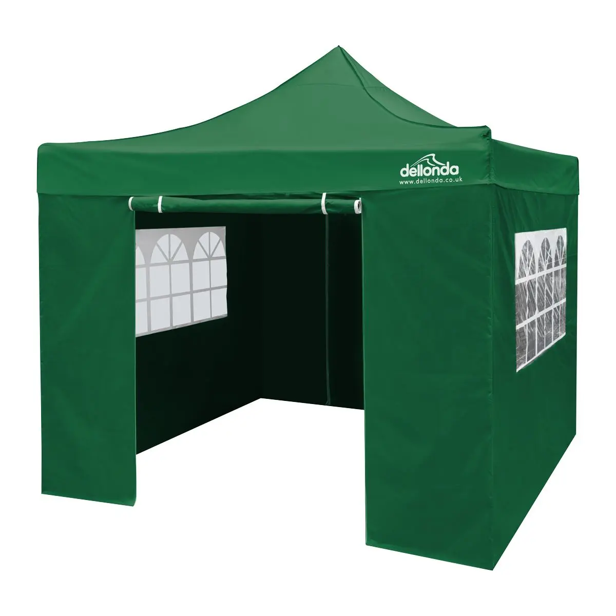 Dellonda Premium 2x2m Pop-Up Gazebo & Side Walls, PVC Coated, Water Resistant Fabric with Carry Bag, Rope, Stakes & Weight Bags - Green - Image 2