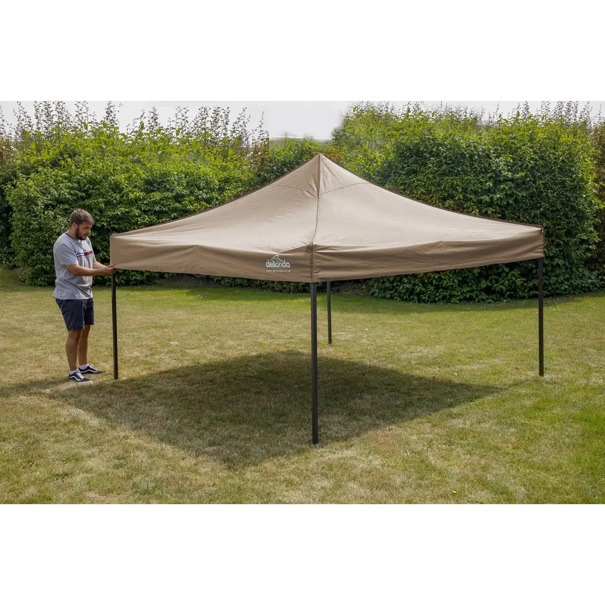 Dellonda Premium 3 x 3m Pop-Up Gazebo, PVC Coated, Water Resistant Fabric, Supplied with Carry Bag, Rope, Stakes & Weight Bags - Beige Canopy - Image 12