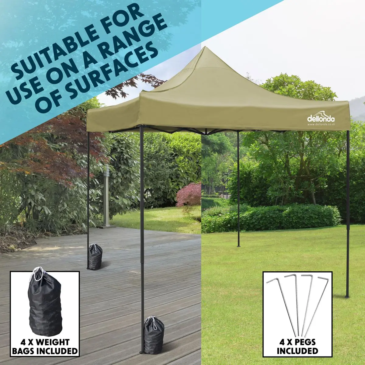 Dellonda Premium 3 x 3m Pop-Up Gazebo, PVC Coated, Water Resistant Fabric, Supplied with Carry Bag, Rope, Stakes & Weight Bags - Beige Canopy - Image 7