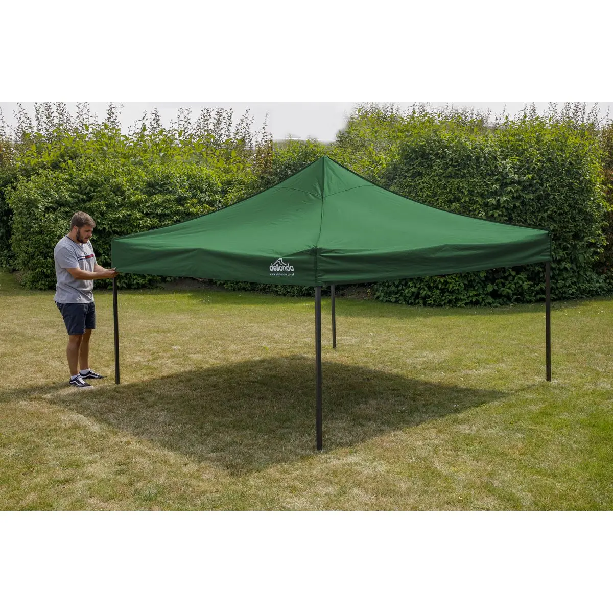 Dellonda Premium 3 x 3m Pop-Up Gazebo, PVC Coated, Water Resistant Fabric, Supplied with Carry Bag, Rope, Stakes & Weight Bags - Dark Green Canopy - Image 11