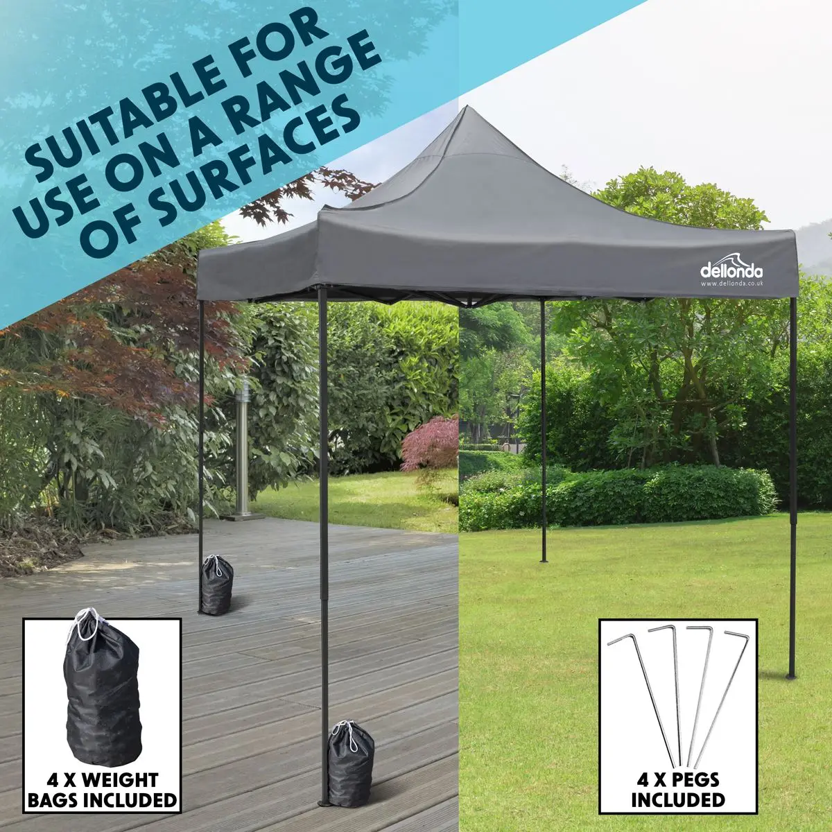 Dellonda Premium 3 x 3m Pop-Up Gazebo, PVC Coated, Water Resistant Fabric, Supplied with Carry Bag, Rope, Stakes & Weight Bags - Grey Canopy - Image 12