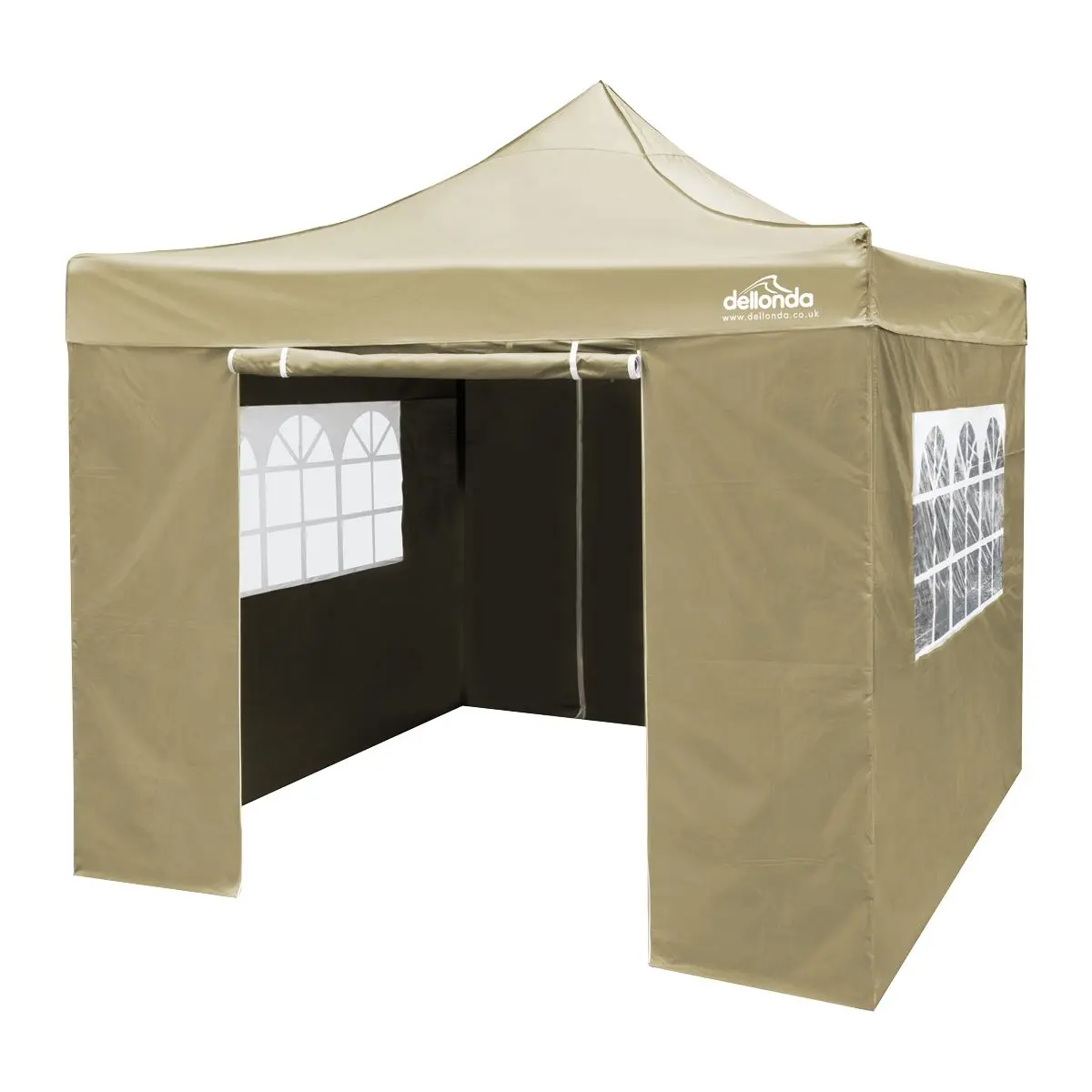 Dellonda Premium 3x3m Pop-Up Gazebo & Side Walls, PVC Coated, Water Resistant Fabric with Carry Bag, Rope, Stakes & Weight Bags - Beige - Image 2