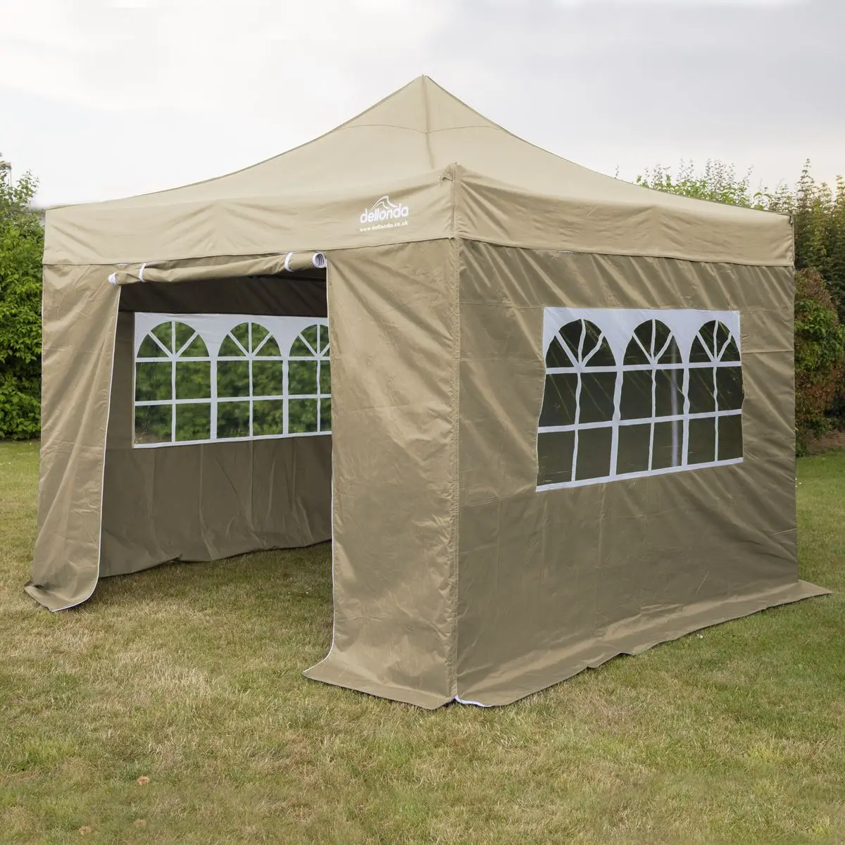 Dellonda Premium 3x3m Pop-Up Gazebo & Side Walls, PVC Coated, Water Resistant Fabric with Carry Bag, Rope, Stakes & Weight Bags - Beige - Image 6