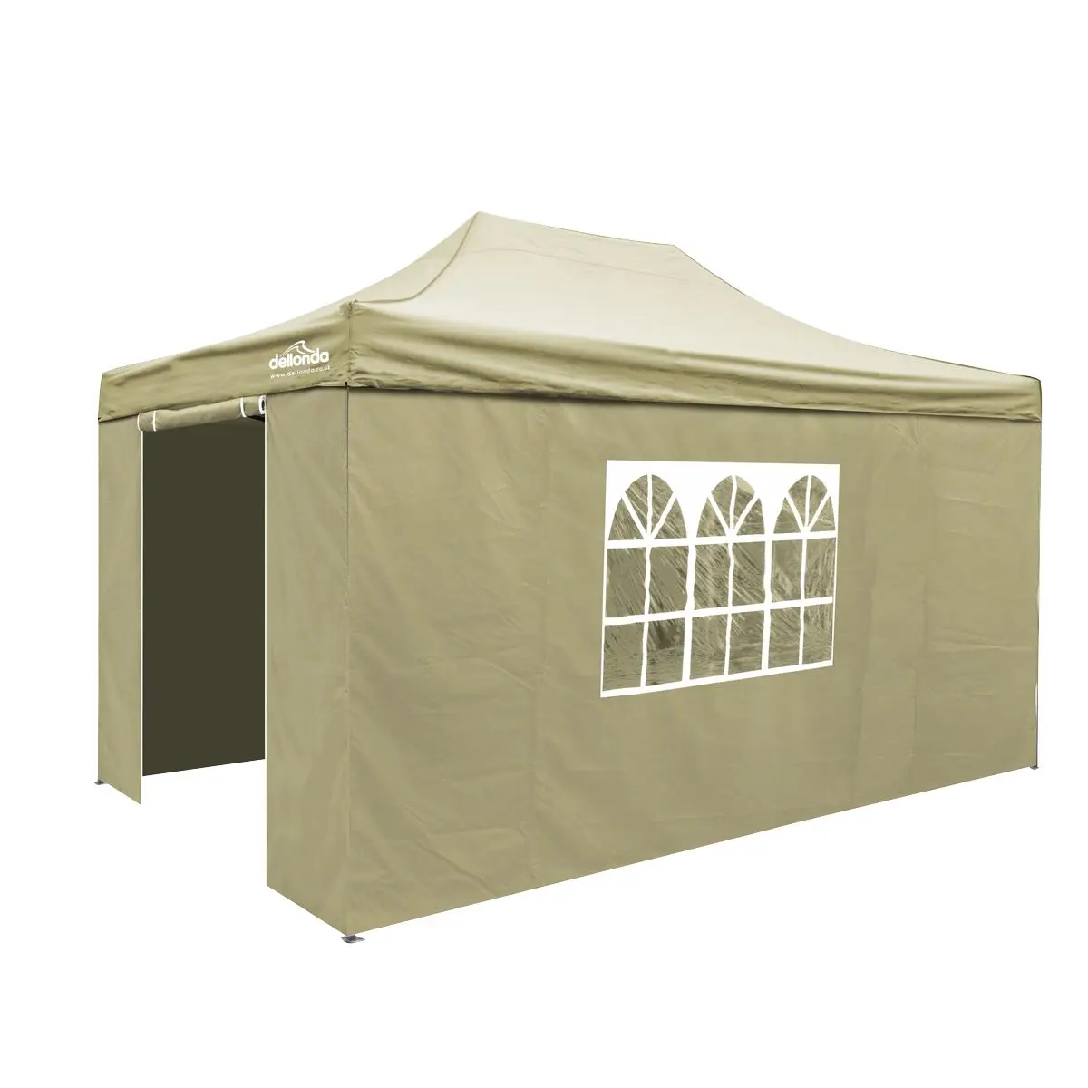 Dellonda Premium 3x4.5m Pop-Up Gazebo & Side Walls, PVC Coated, Water Resistant Fabric with Carry Bag, Rope, Stakes & Weight Bags - Beige - Image 2