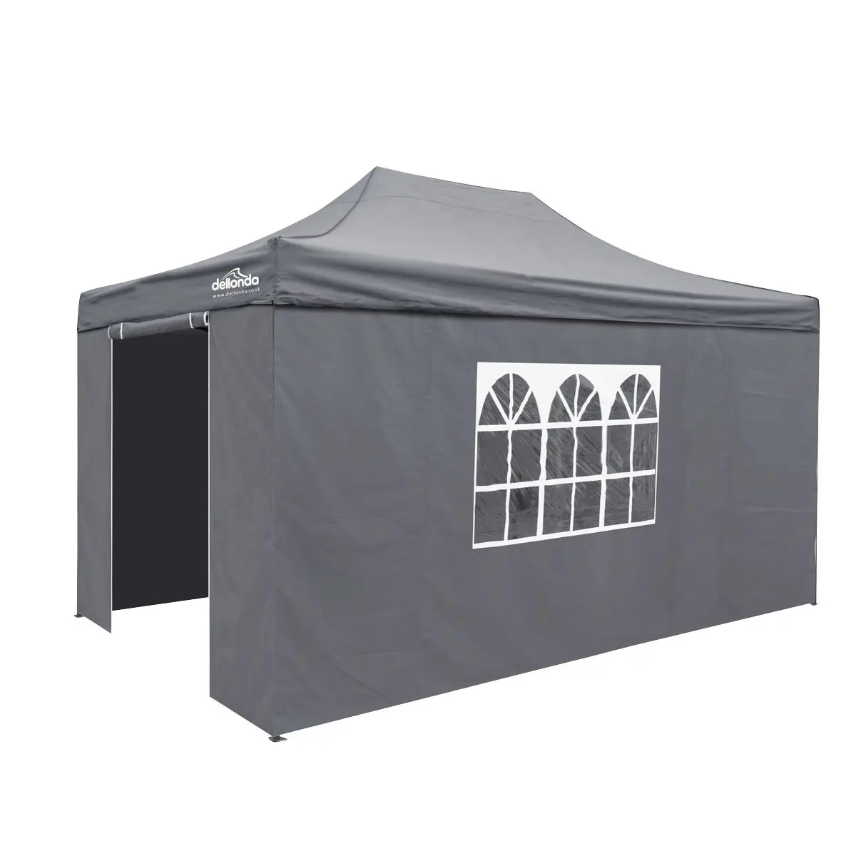 Dellonda Premium 3x4.5m Pop-Up Gazebo & Side Walls, PVC Coated, Water Resistant Fabric with Carry Bag, Rope, Stakes & Weight Bags - Grey - Image 2
