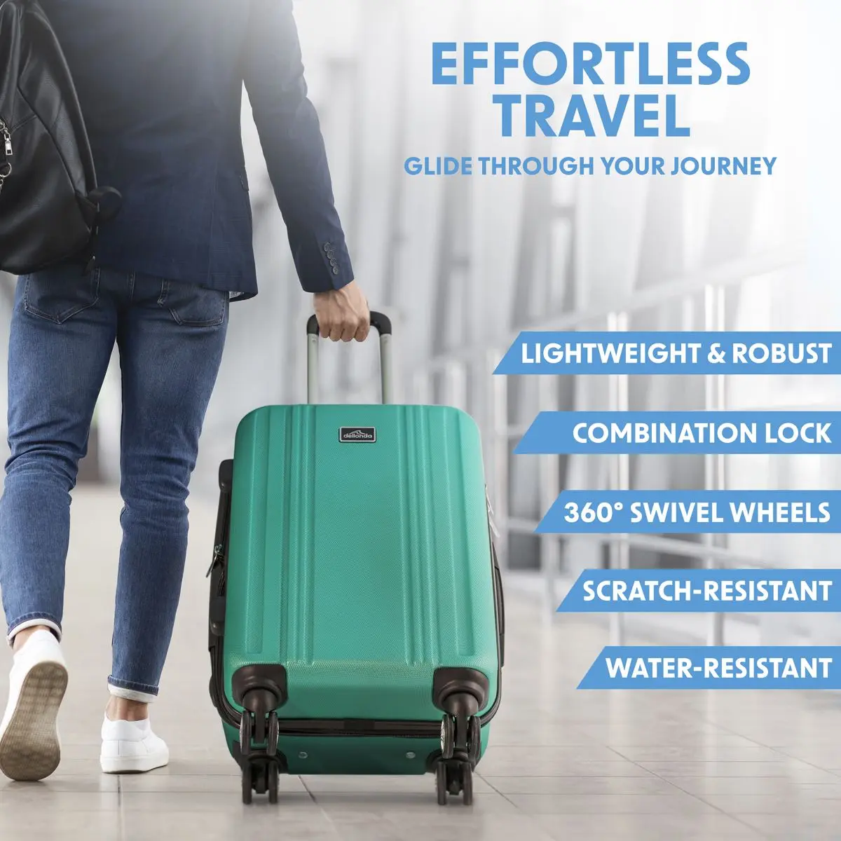 Dellonda Set 3-Piece Lightweight ABS Luggage Set with Integrated TSA Approved Combination Lock - Teal - DL126 - Image 11