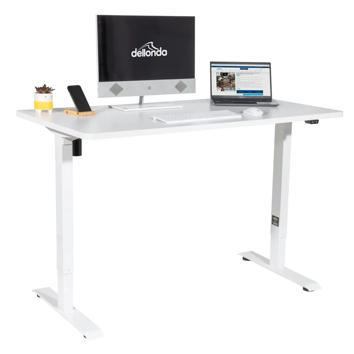 Dellonda Single Motor Height-Adjustable Electric Sit & Stand Desk with White Desktop & Frame - Image 3