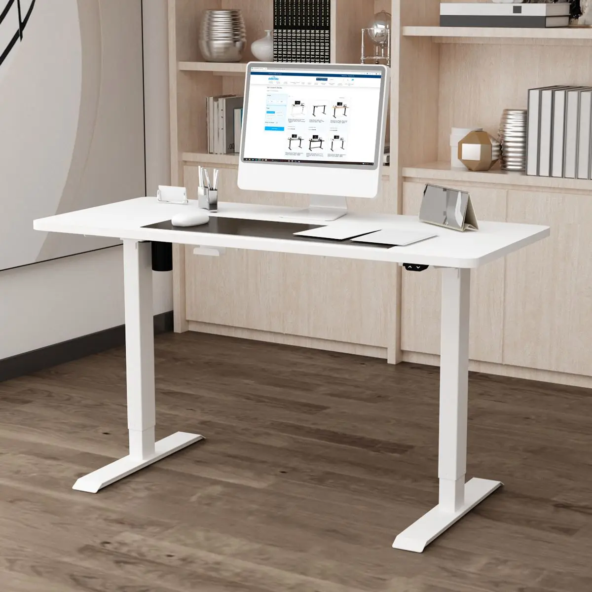 Dellonda Single Motor Height-Adjustable Electric Sit & Stand Desk with White Desktop & Frame - Image 7