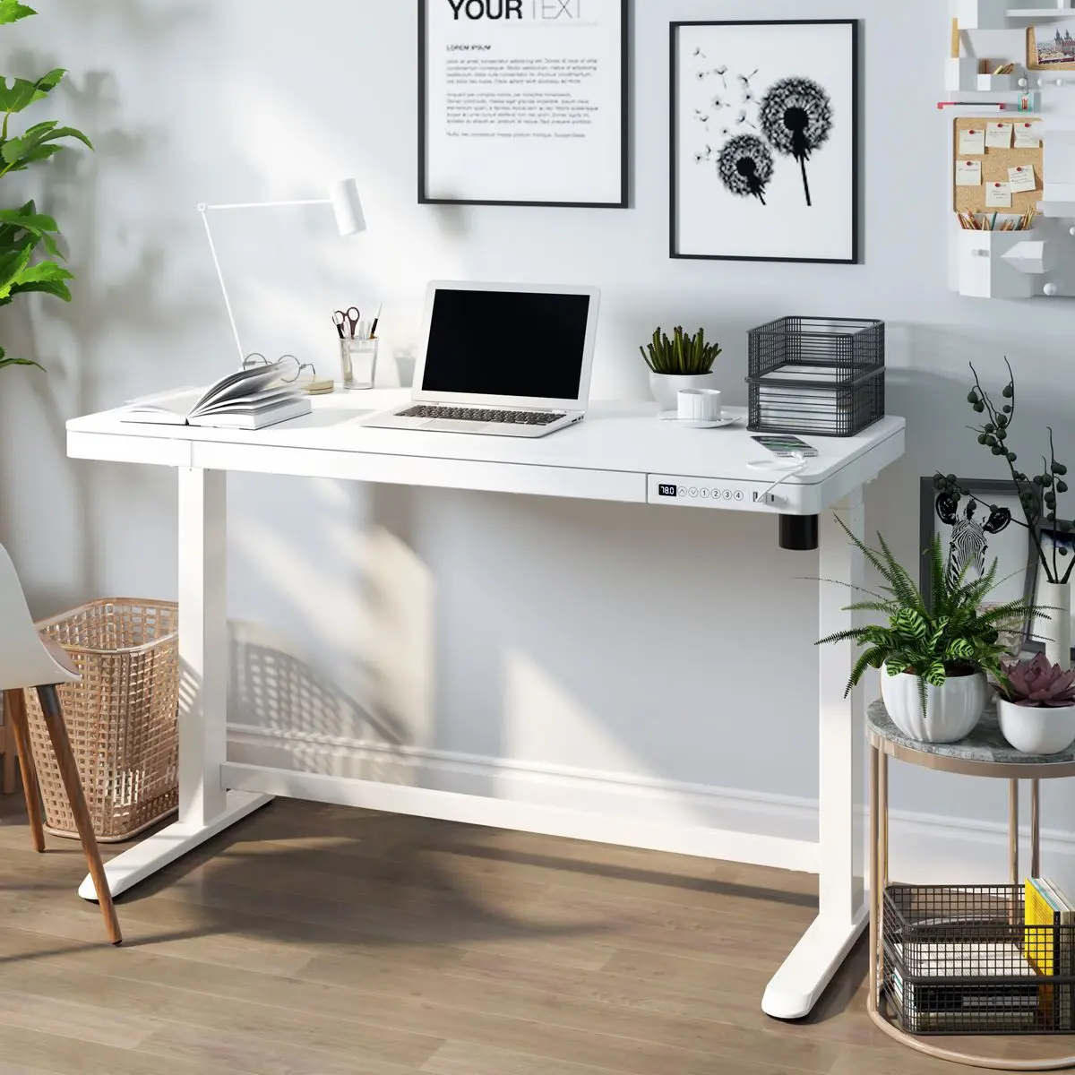 Dellonda White Electric Adjustable Standing Desk with USB & Drawer, 1200 x 600mm - Image 11