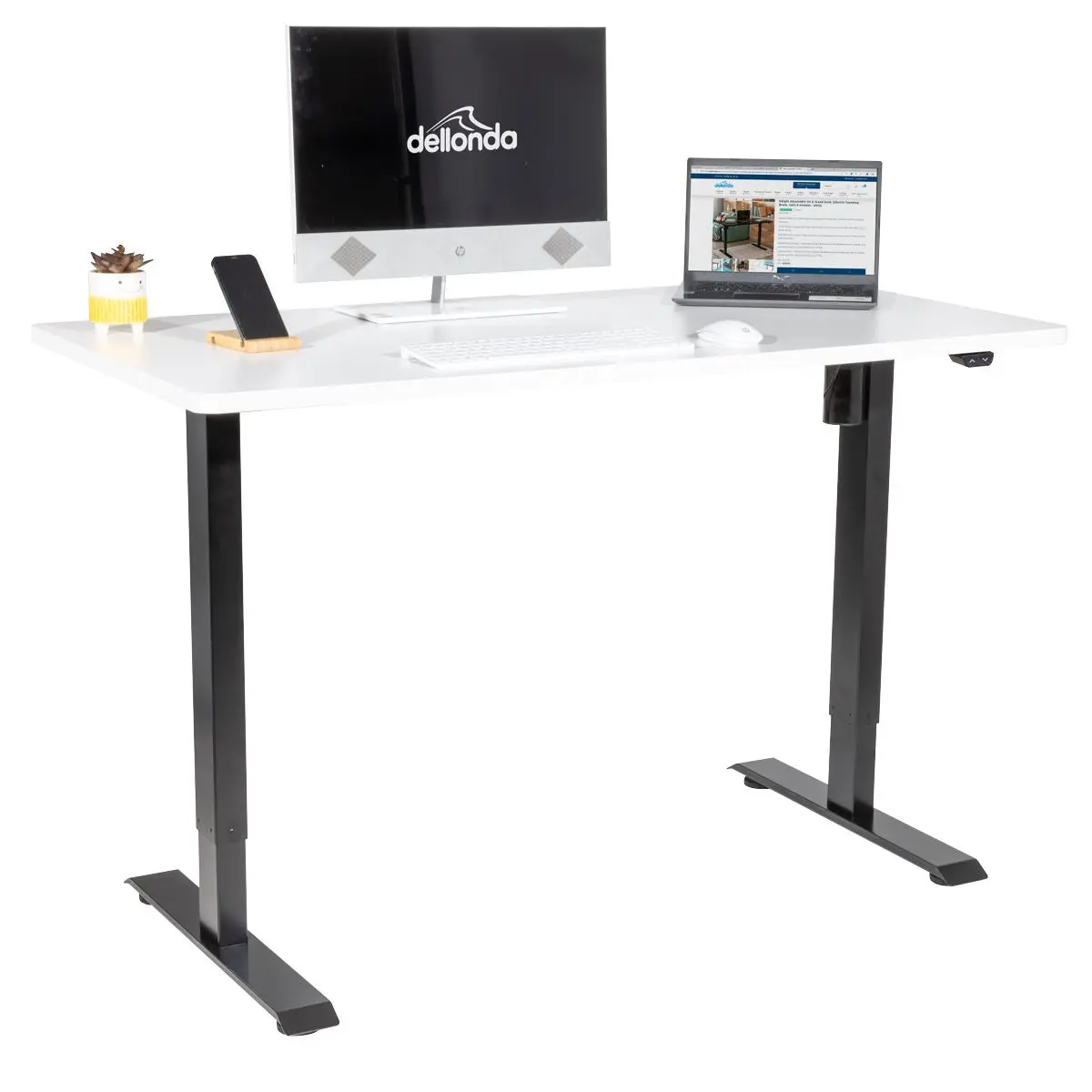 Dellonda White Electric Height Adjustable Standing Desk, Quiet, Home Office, 1400x700mm - Image 3