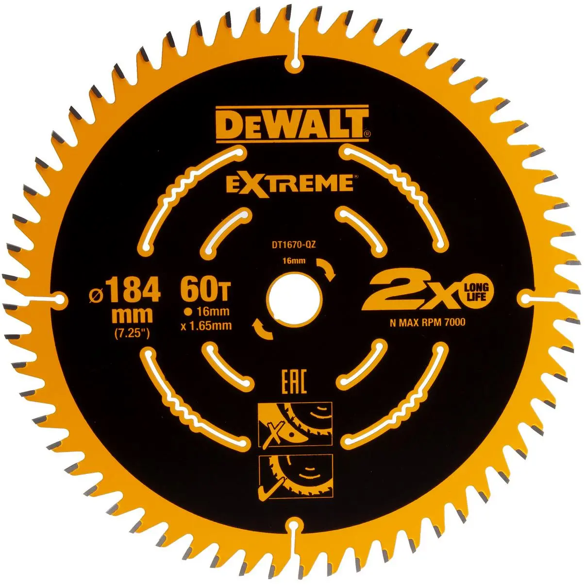 DeWalt Extreme Circular Saw Blade 184mm x 16mm 60T Wood Cutting Framing DT1670 - Image 2