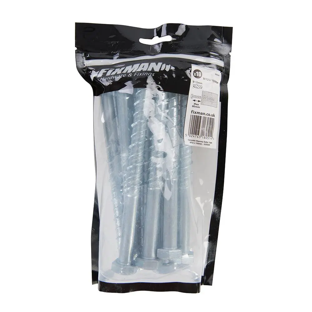 Fixman Concrete Masonry Bolts 10pk M12 x 150mm 525059