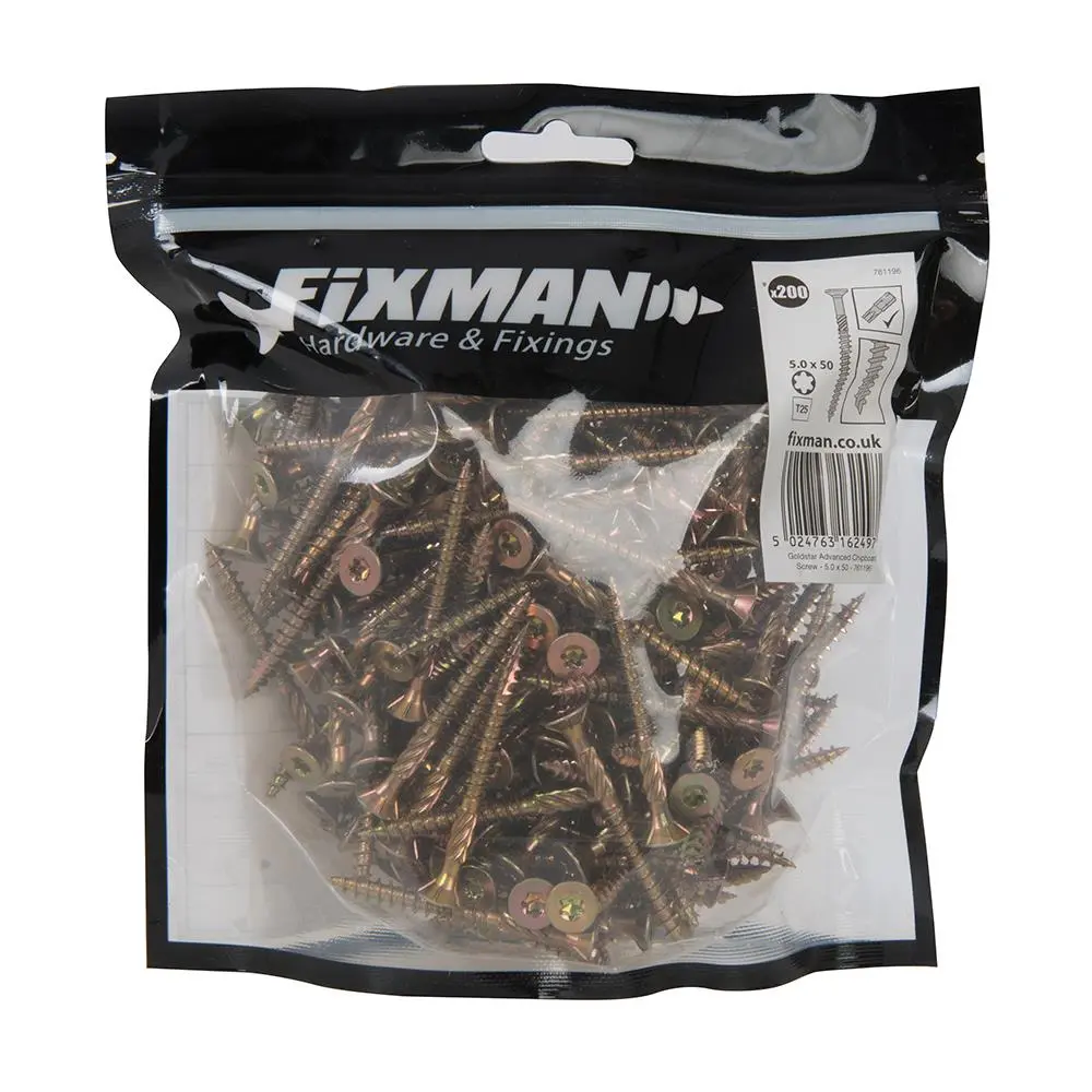 Fixman Goldstar Advanced Screws 5 x 50mm 200pk 761196