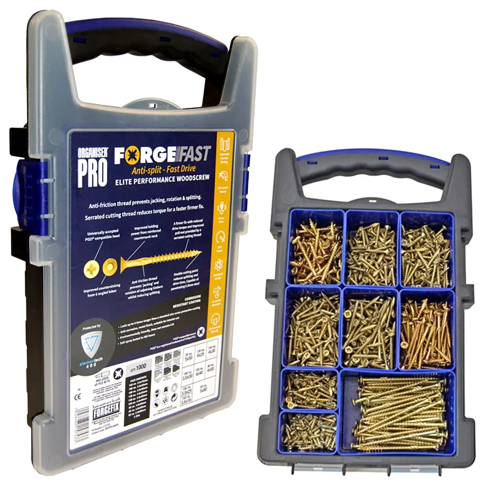 ForgeFix 1000 Pack Pozi ForgeFast Elite Fast Drive Wood Screws Assortment