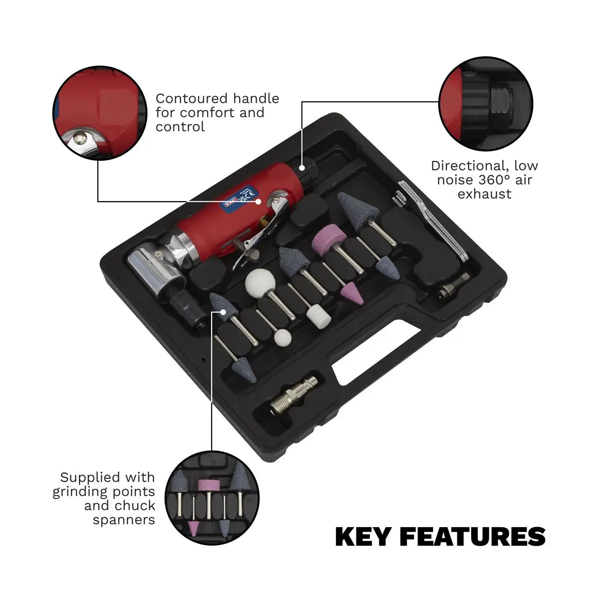 Sealey Generation Air Die Grinder 90° Angle Kit 15pc - Image 2