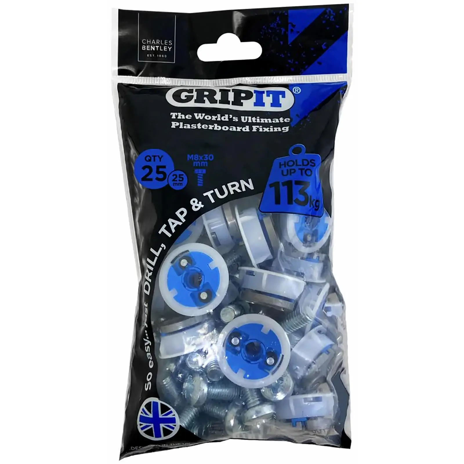 GripIt Blue Plasterboard Fixings 25mm 25 Pack - Image 2
