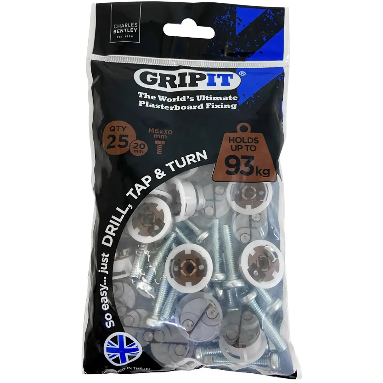 GripIt Brown Plasterboard Fixings 20mm 25 Pack - Image 2