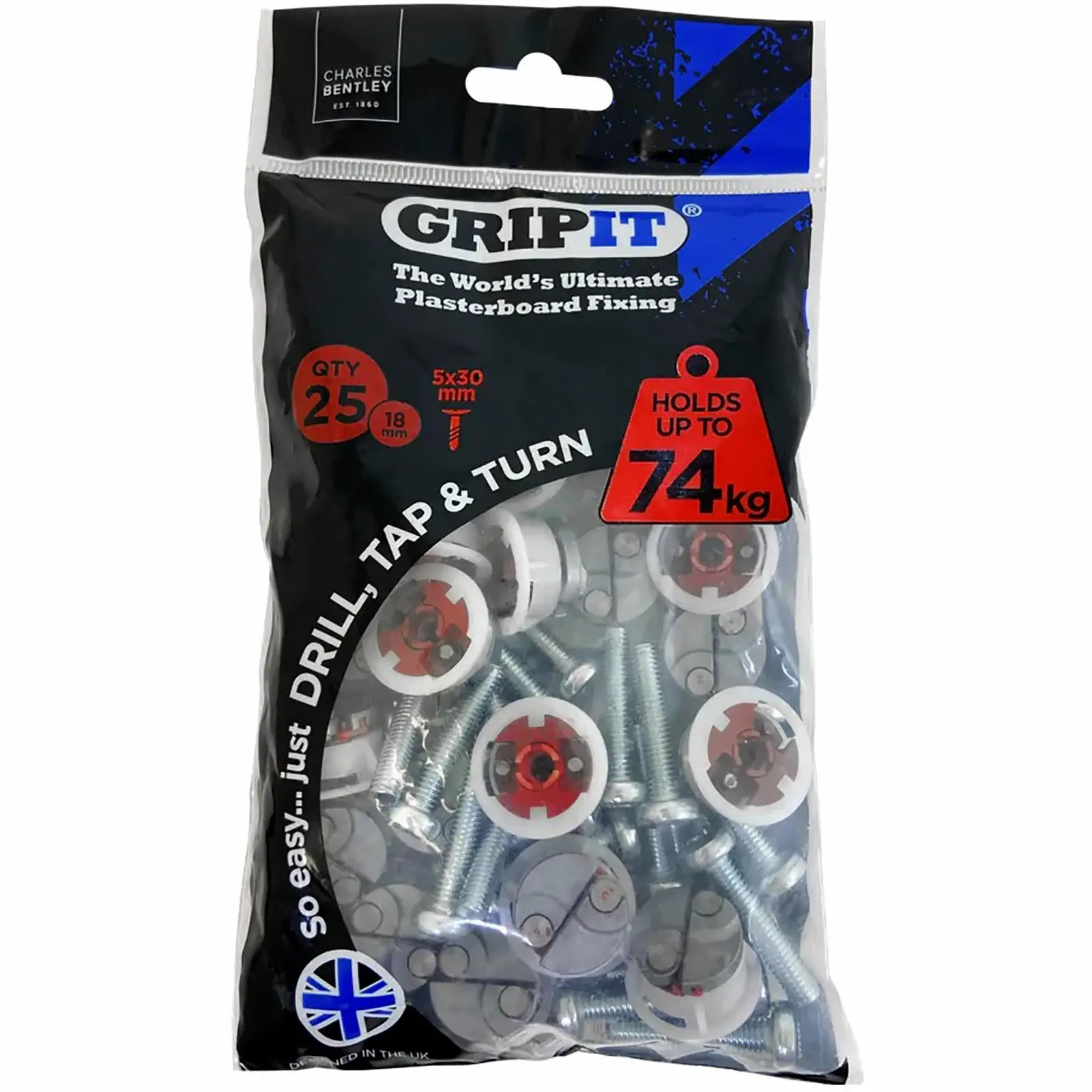 GripIt Red Plasterboard Fixings 18mm 25 Pack - Image 2