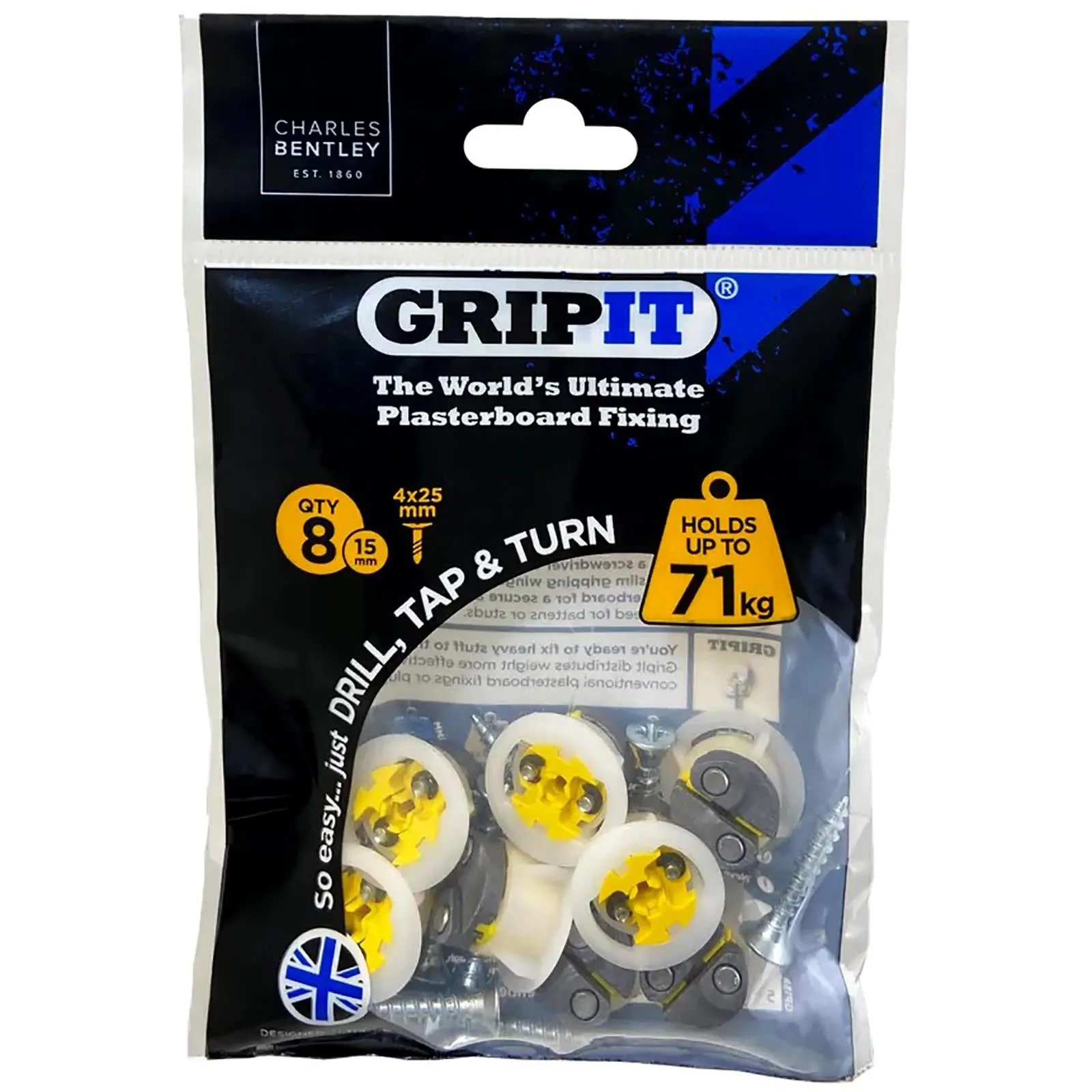 GripIt Yellow Plasterboard Fixings 15mm 8 Pack - Image 2