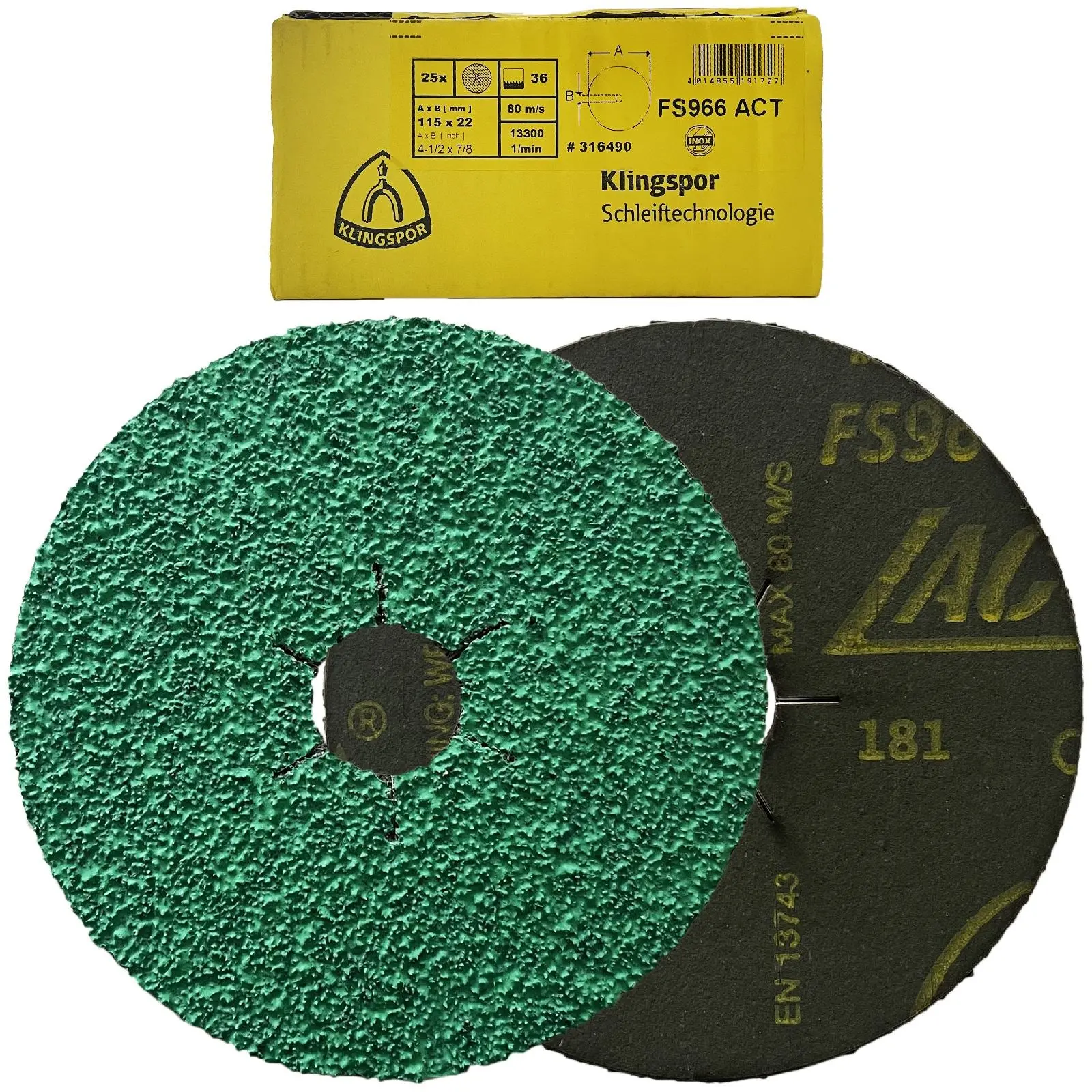 Klingspor Fibre Discs for Stainless Steel Angle Grinding 115mm Aluminium Oxide Grain FS966 ACT - Image 3