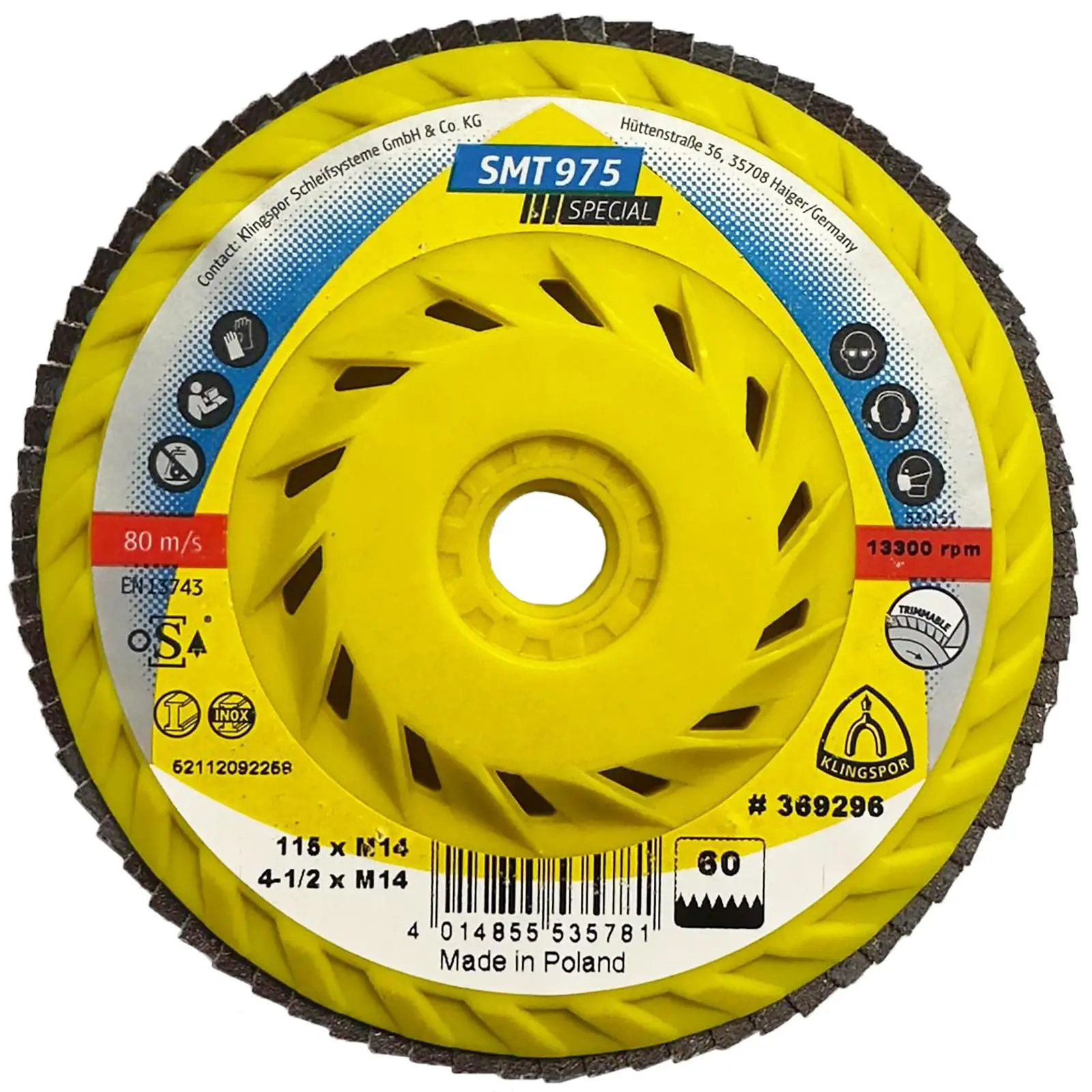 Klingspor Flap Disc Abrasive Mop Ceramic 115mm M14 Thread Trimmable Backing Plate SMT975 - Image 2
