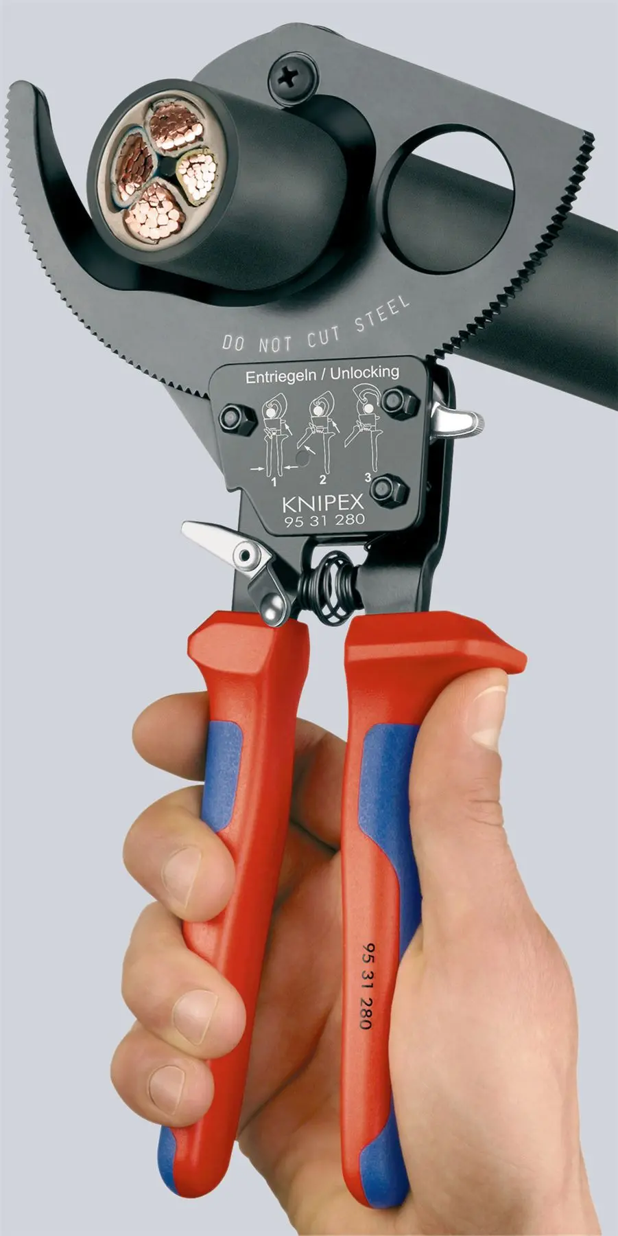 KNIPEX Cable Cutter Ratchet Action 52mm Diameter Cutting Capacity 280mm Multi Component Grips 95 31 280 - Image 4
