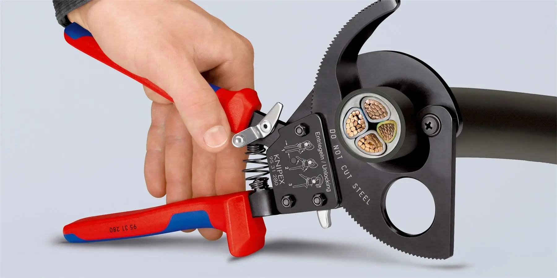 KNIPEX Cable Cutter Ratchet Action 52mm Diameter Cutting Capacity 280mm Multi Component Grips 95 31 280 - Image 5