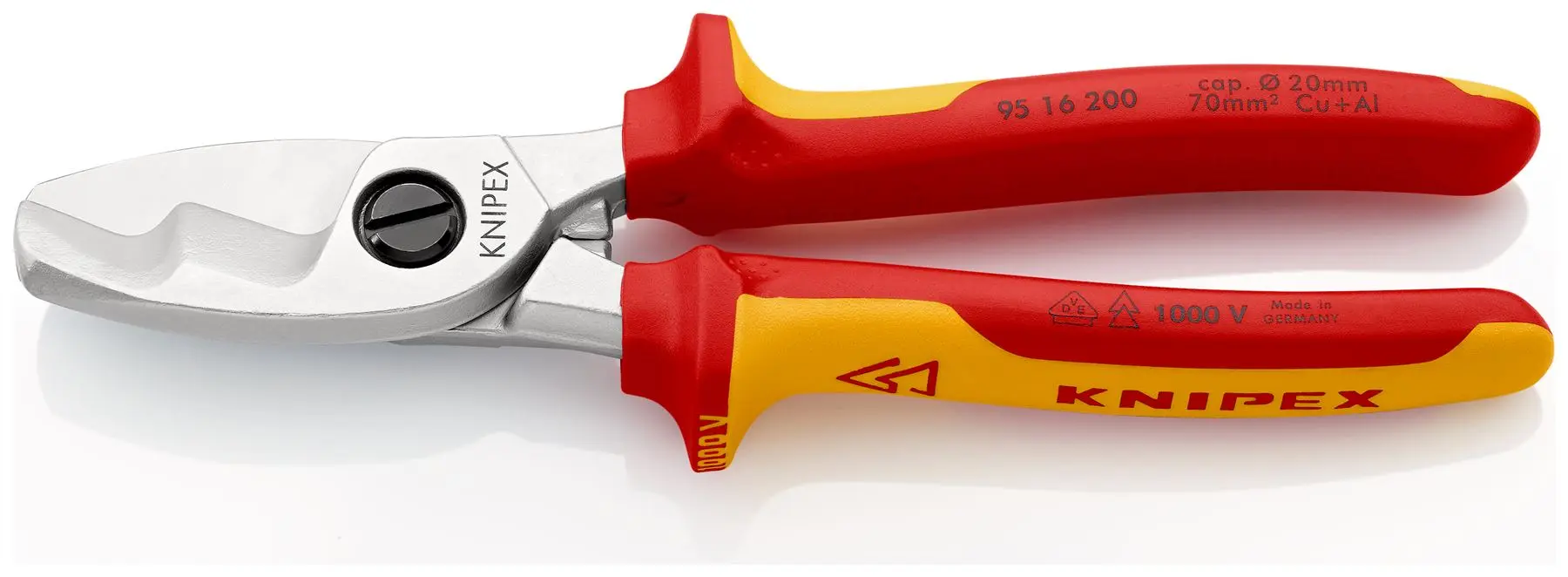 Knipex Cable Shears with Twin Cutting Edge 200mm VDE Insulated 95 16 200