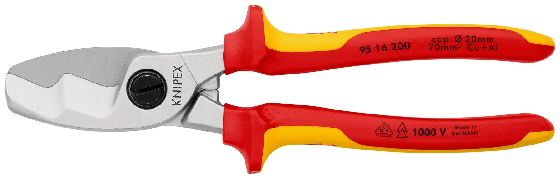 Knipex Cable Shears with Twin Cutting Edge 200mm VDE Insulated 95 16 200 - Image 2