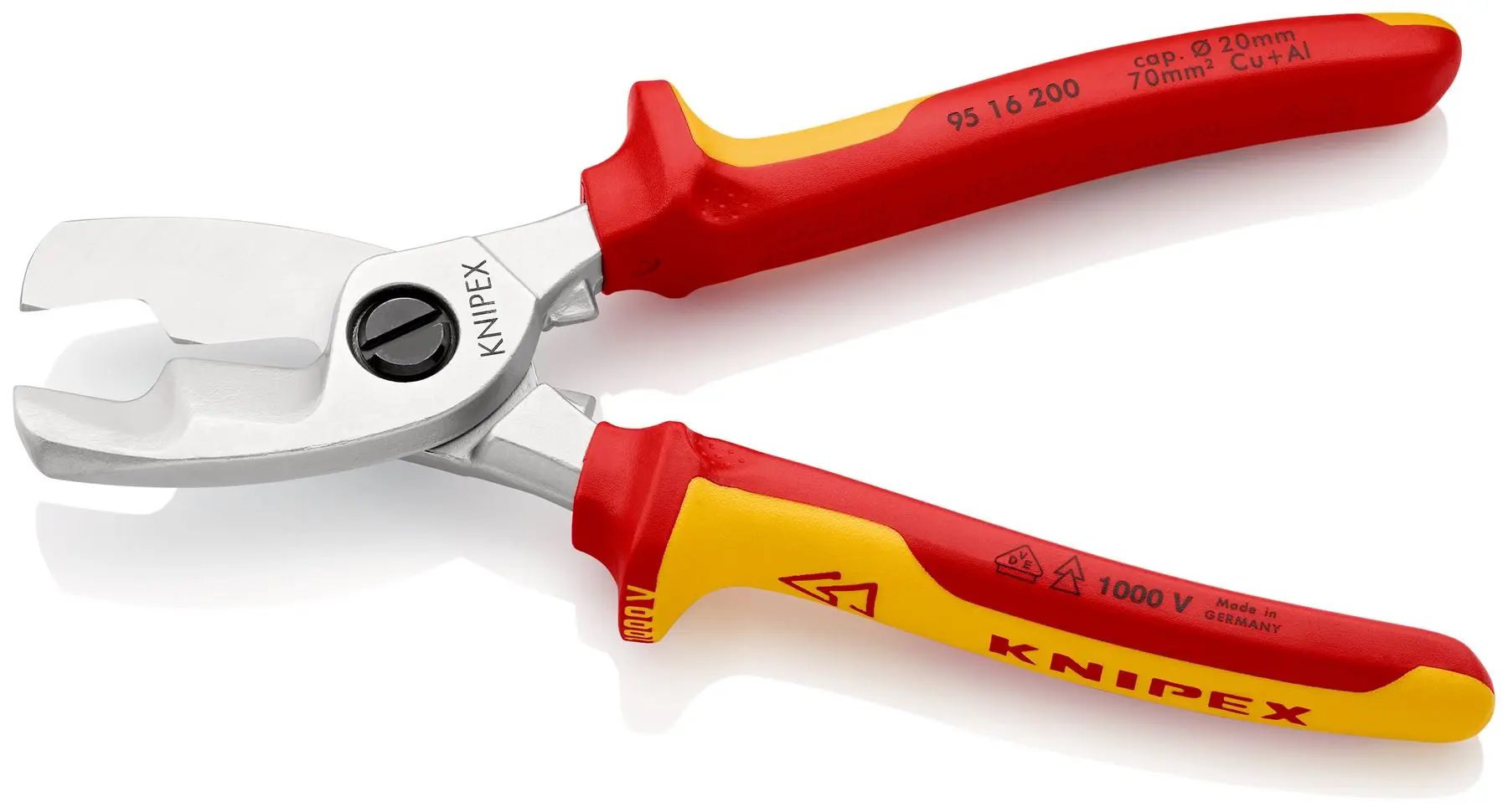 Knipex Cable Shears with Twin Cutting Edge 200mm VDE Insulated 95 16 200 - Image 3