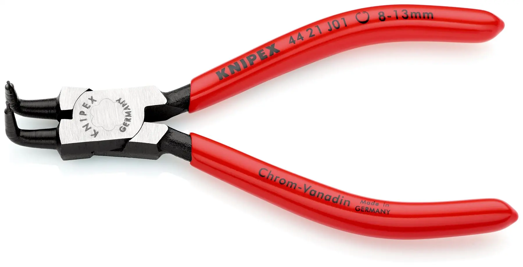 KNIPEX Circlip Pliers for Internal Circlips in Bore Holes Bent Nose 130mm 0.9mm Diameter Tips 44 21 J01 - Image 2