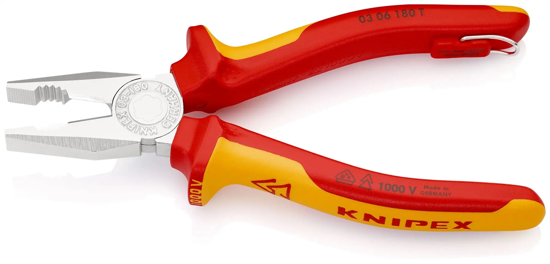 KNIPEX Combination Pliers 180mm VDE Chrome Multi Component Grips with Tether Point 03 06 180 T BK - Image 4