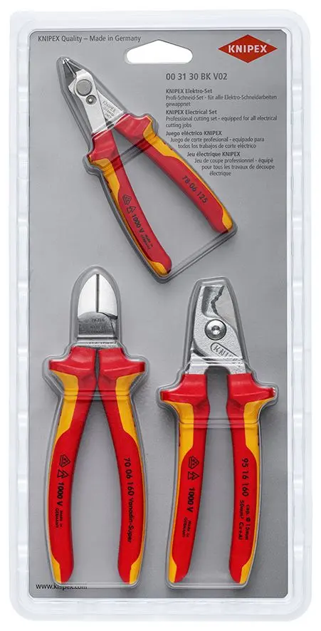 KNIPEX Electrical Cutting Pliers Set VDE for Electricians 3 Pieces 00 31 30 BK V02