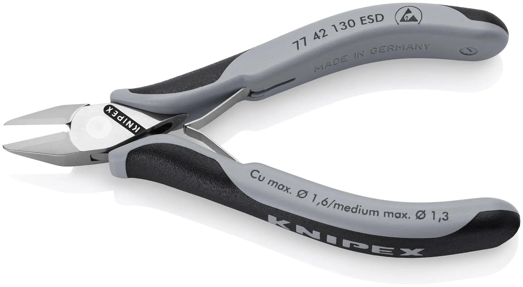 KNIPEX Electronics Diagonal Cutter Pliers Pointed Head without Bevel 130mm Multi Component Grips 77 42 130 ESD - Image 2