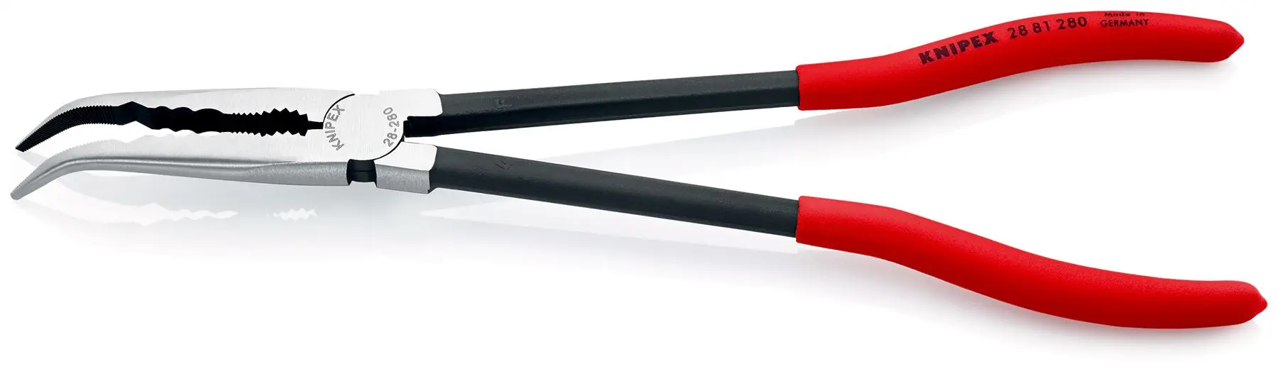 KNIPEX Long Reach Needle Nose Pliers Bent Nose with Transverse Profiles 280mm Plastic Coated 28 81 280 SB - Image 2