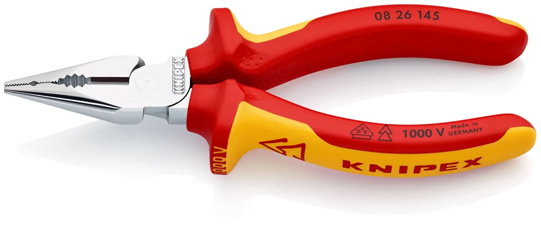 KNIPEX Needle Nose Combination Pliers 145mm VDE Chrome Multi Component Grips 08 26 145 SB