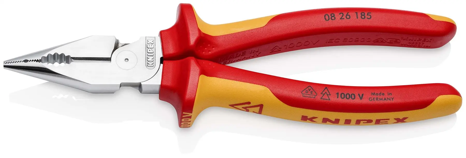 KNIPEX Needle Nose Combination Pliers 185mm VDE Chrome Multi Component Grips 08 26 185 SB