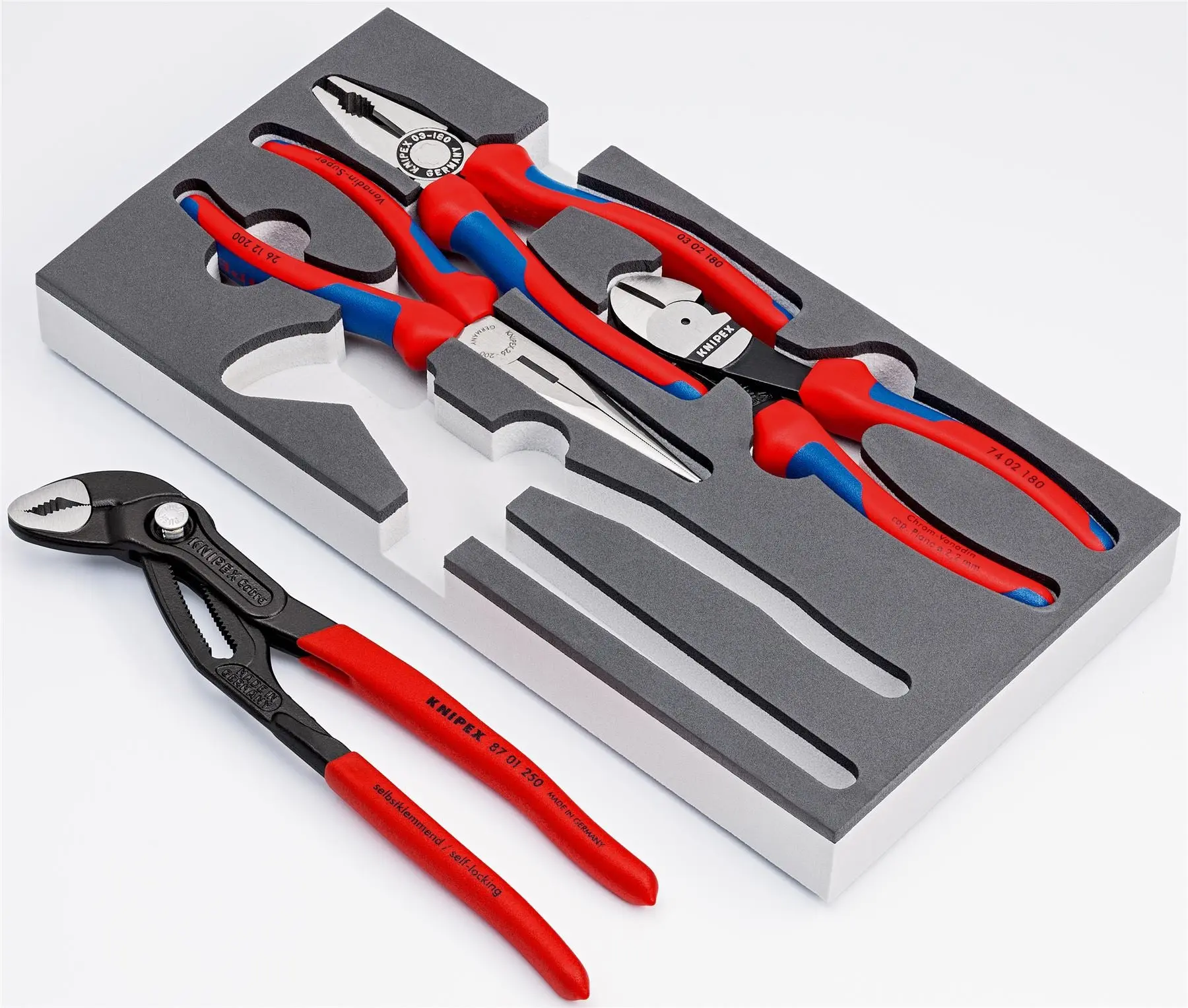 KNIPEX Plier Set in Foam Tray 4 Pieces Cobra Combi Side Cutting Pliers 00 20 01 V15 - Image 3