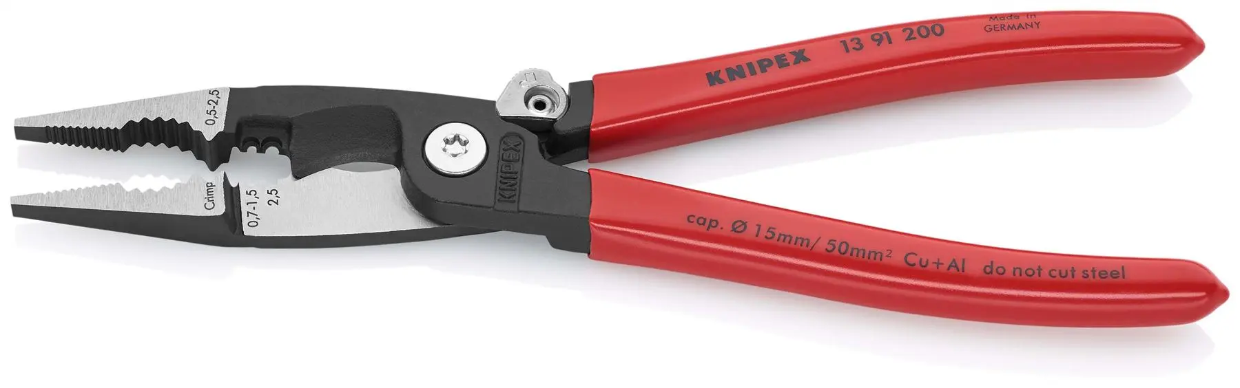 KNIPEX Pliers for Electrical Installation 200mm Plastic Coated 13 91 200 SB - Image 2