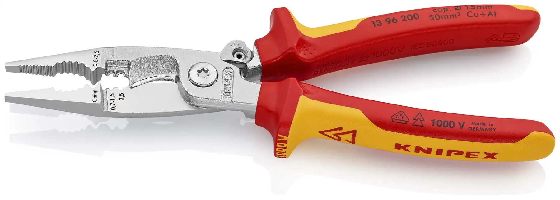 KNIPEX Pliers for Electrical Installation 200mm VDE Chrome Multi Component Grips 13 96 200 SB - Image 2