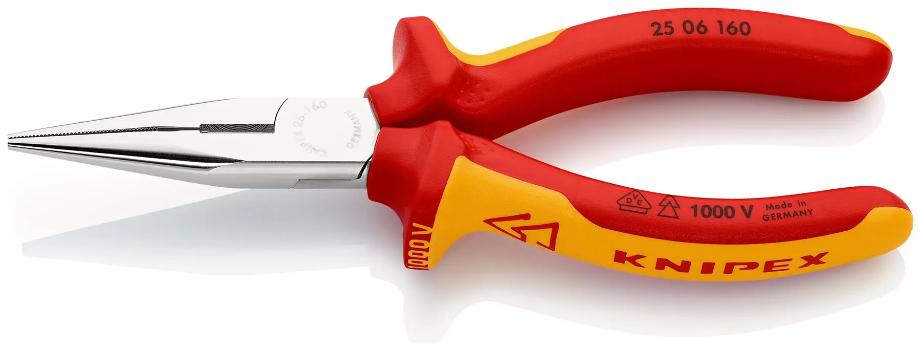 KNIPEX Snipe Nose Side Cutting Pliers Radio Plier 160mm VDE Chrome Multi Component Grips 25 06 160 SB