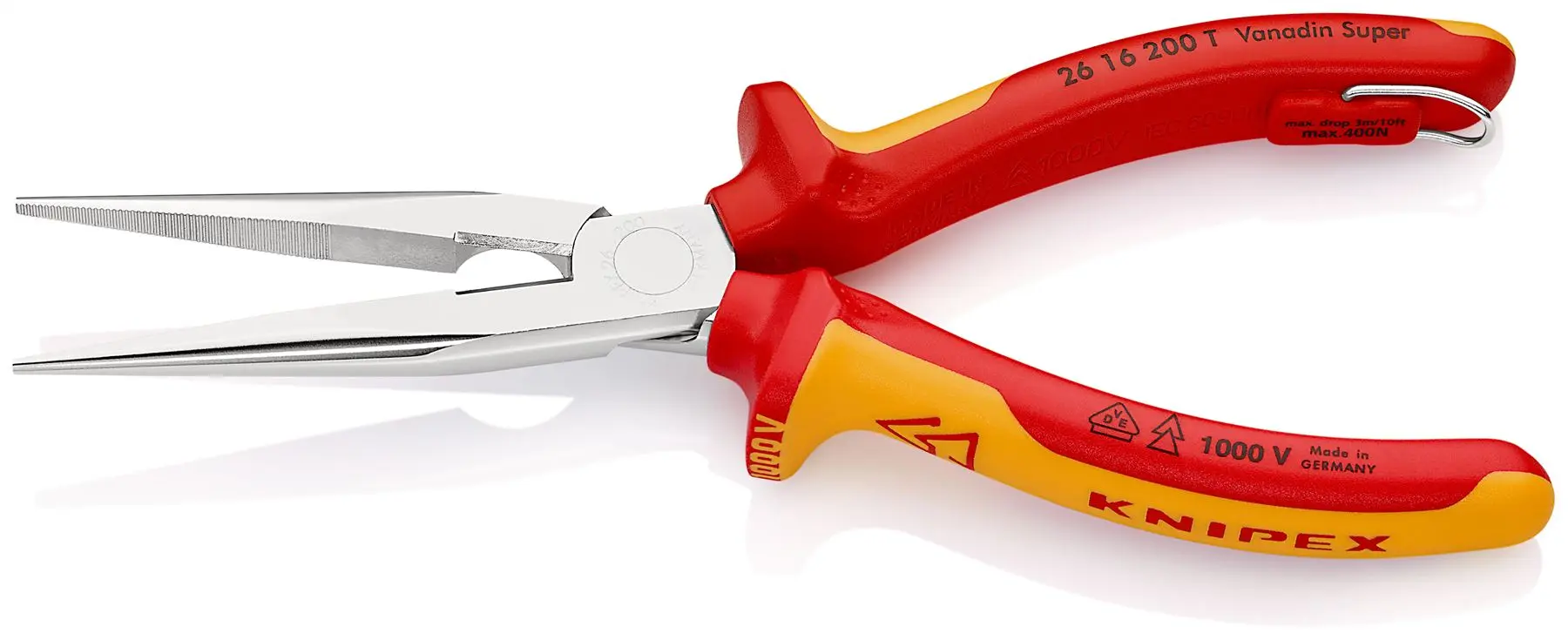 KNIPEX Snipe Nose Side Cutting Pliers Stork Beak Plier 200mm VDE Chrome with Tether Point 26 16 200 T BK - Image 2