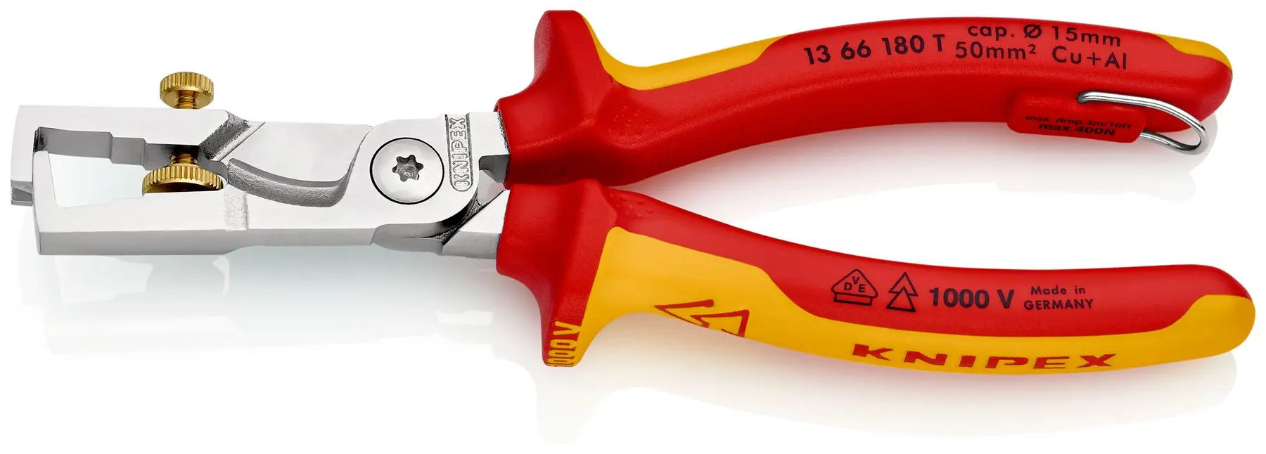 Knipex StriX Insulation Strippers with Cable Shears 180mm VDE Tested 1000V with Tether Point 13 66 180 T