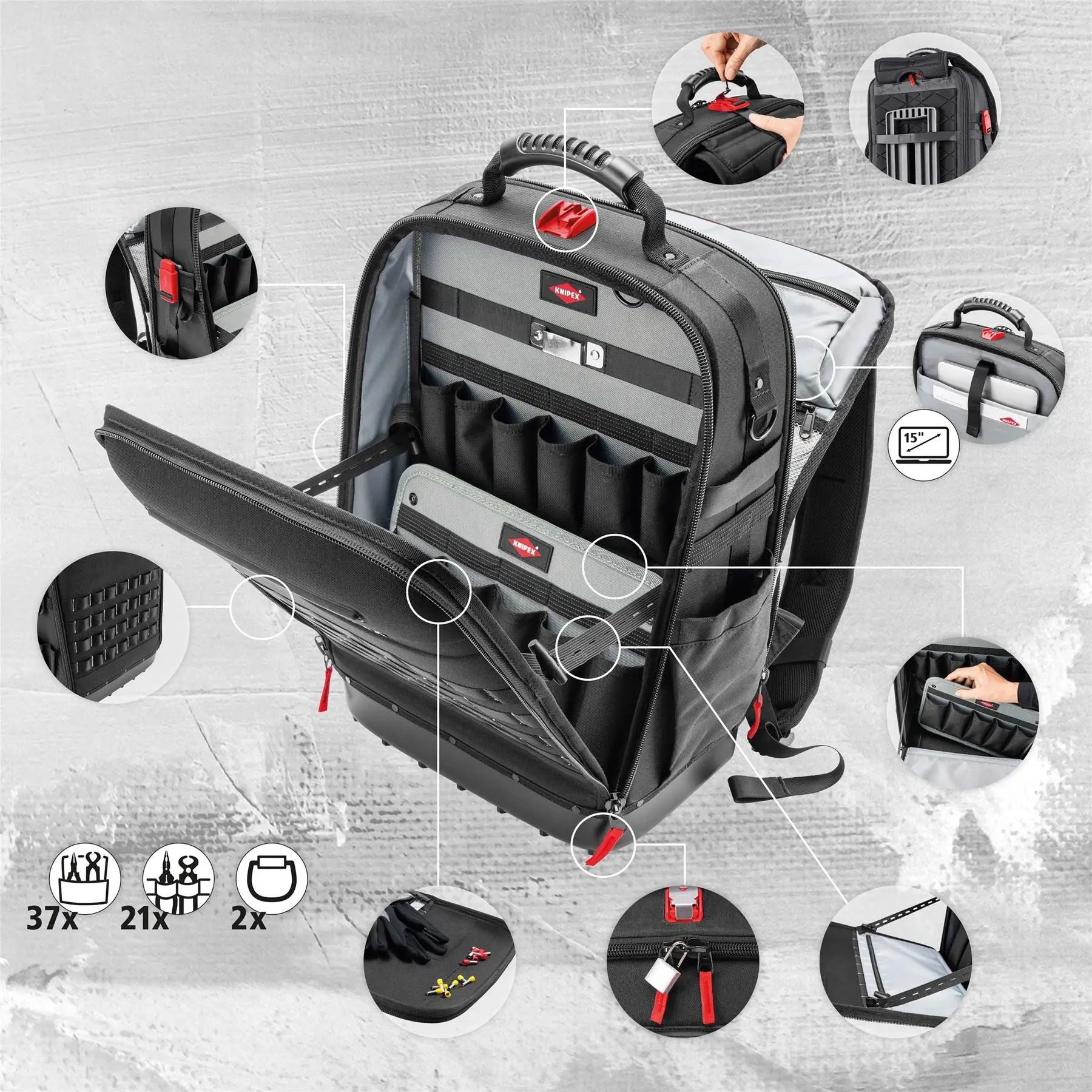 Knipex Tool Backpack Bag Modular X18 Empty 00 21 50 LE - Image 8