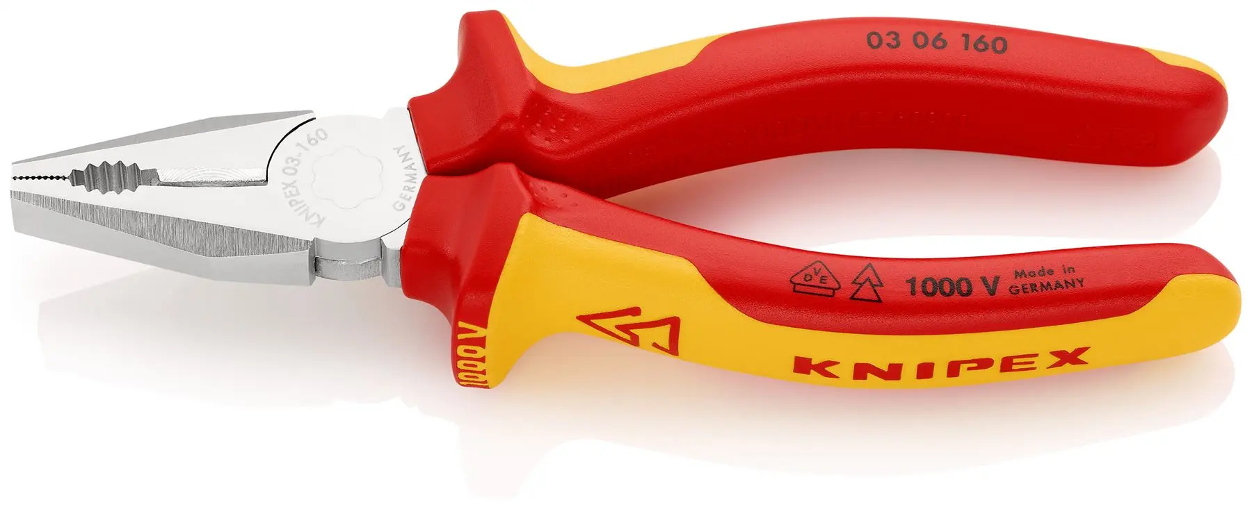 KNIPEX VDE Combination Pliers 160mm Chrome with Multi Component Grip 03 06 160 SB