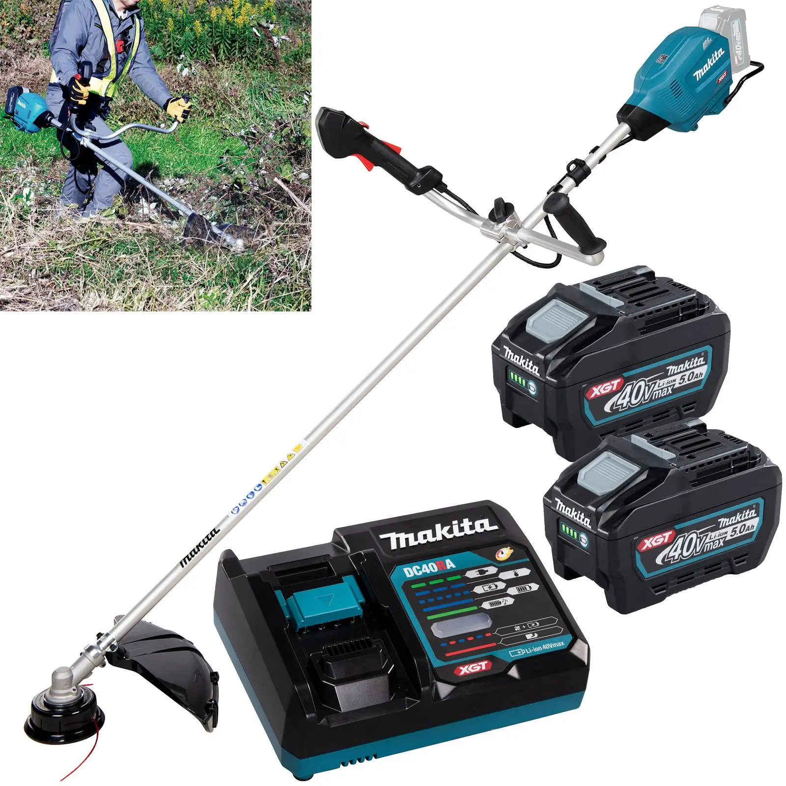 Makita Brush Cutter Kit 40V XGT Li-ion Brushless Cordless Garden Lawn Strimmer Strimming 2 x 5Ah Battery and Rapid Charger UR013GT206